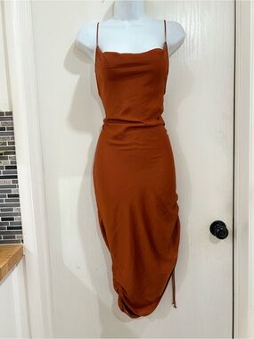 Free People Rust Slip Midi Dress with Cowl Neck